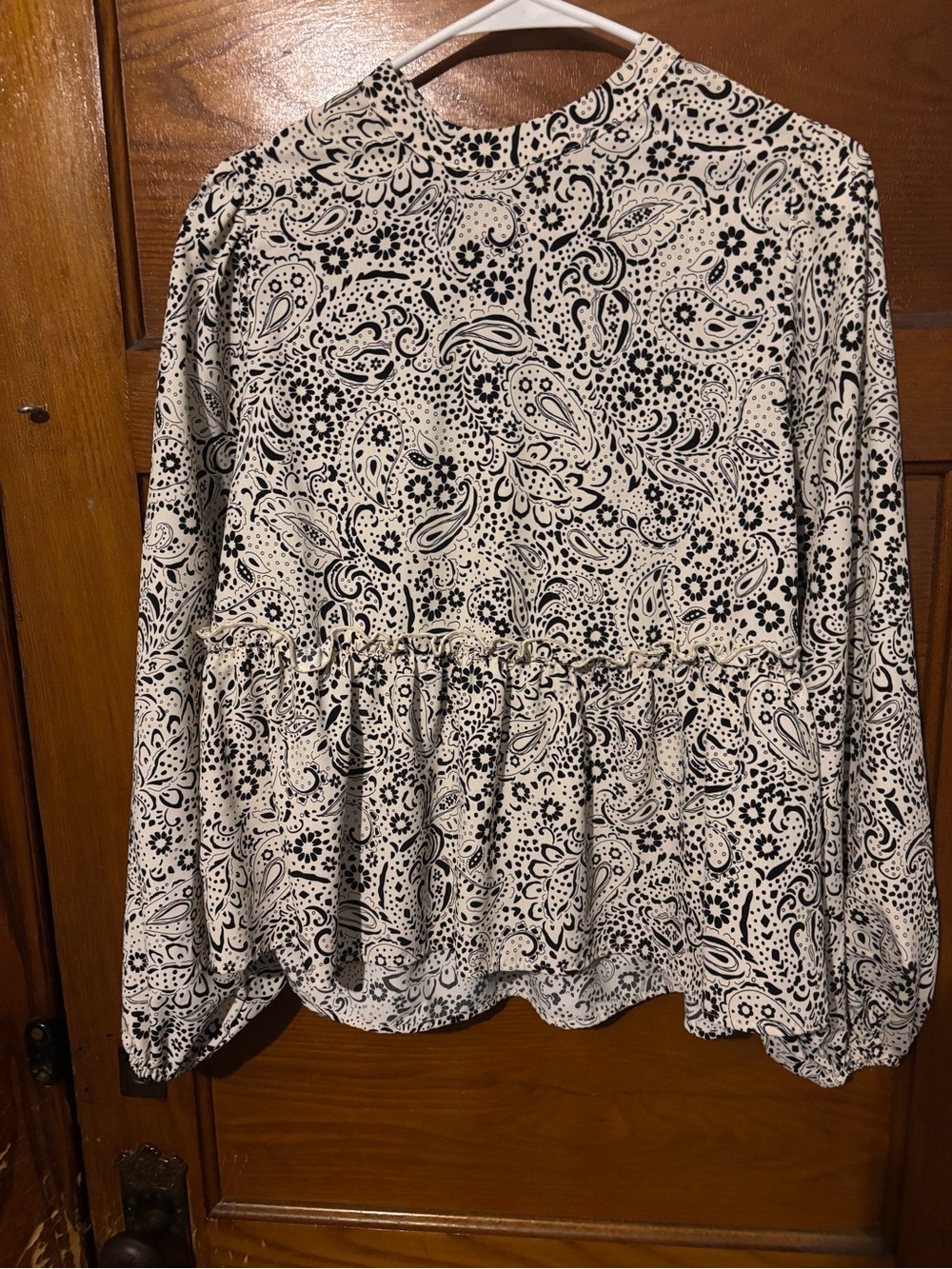 Sanctuary Black & White Paisley Peplum Tunic Top